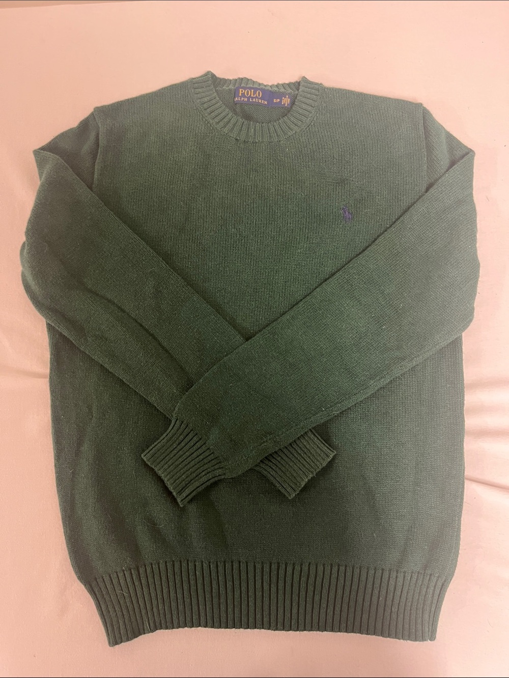 Polo by Ralph Lauren Forest Green Crewneck Sweater with Purple Polo Logo